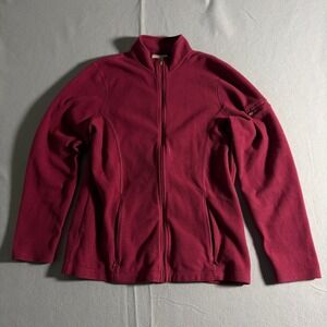 LL Bean Womens Fleece Full Zip Jacket Maroon Burgundy Size Medium Regular